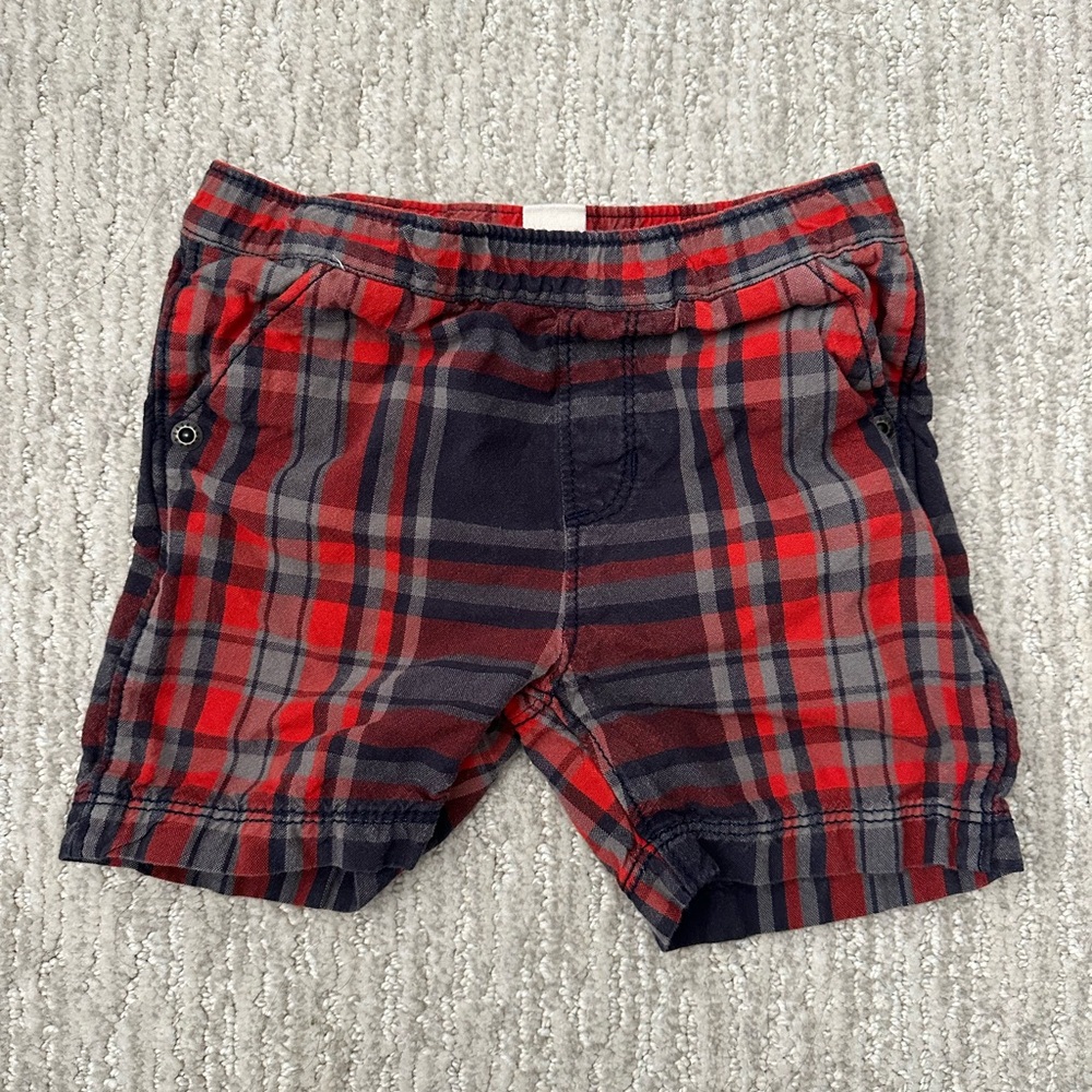 Tucker + Tate Red Navy Plaid Shorts Elastic Waist 12M Baby